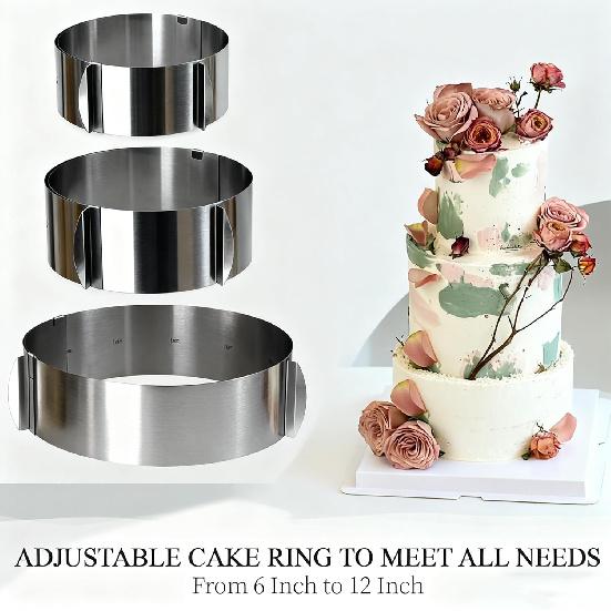 Cake Mold High 5.9 Inch- Cake Ring Adjustable Round Diameter 6 to 12 Inch - Stable Stainless Steel Adjustable Baking Rings Bakeware Tool with Precise