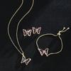 Butterfly Glass Material Romantic Jewelry Bracelet Necklace Earring Set for Women Wedding Dinner Dress Accessories