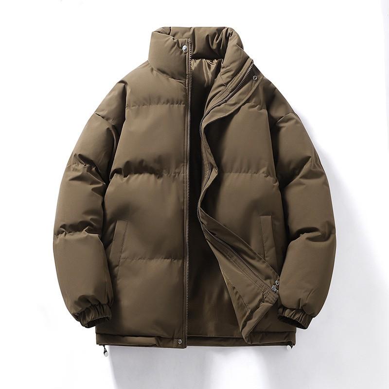 Mens Winter Puffer Jacket Loose Thick Warm Stand Collar Cotton Coat Trendy Versatile Outerwear