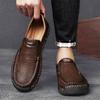 FashionMens Genuine Leather Shoes Slip On British Style Leisure Loafers Shoes Soft Bottom Wear-resistant Comfortable Shoes Men Footwear