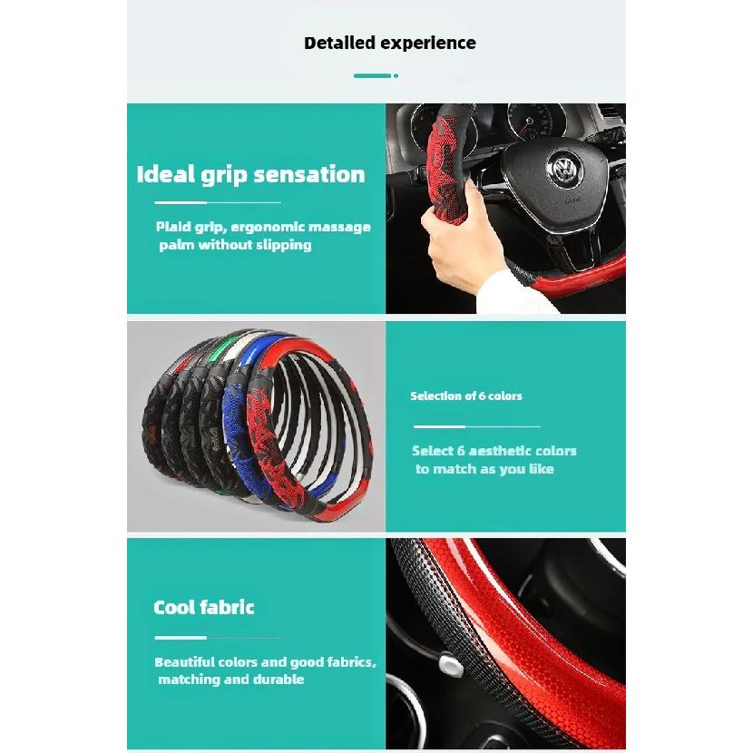 Carbon Fiber Leather Breathable Non-Slip Universal Car Steering Wheel Covers Car Decoration Accessories Auto Steering Wheel Case