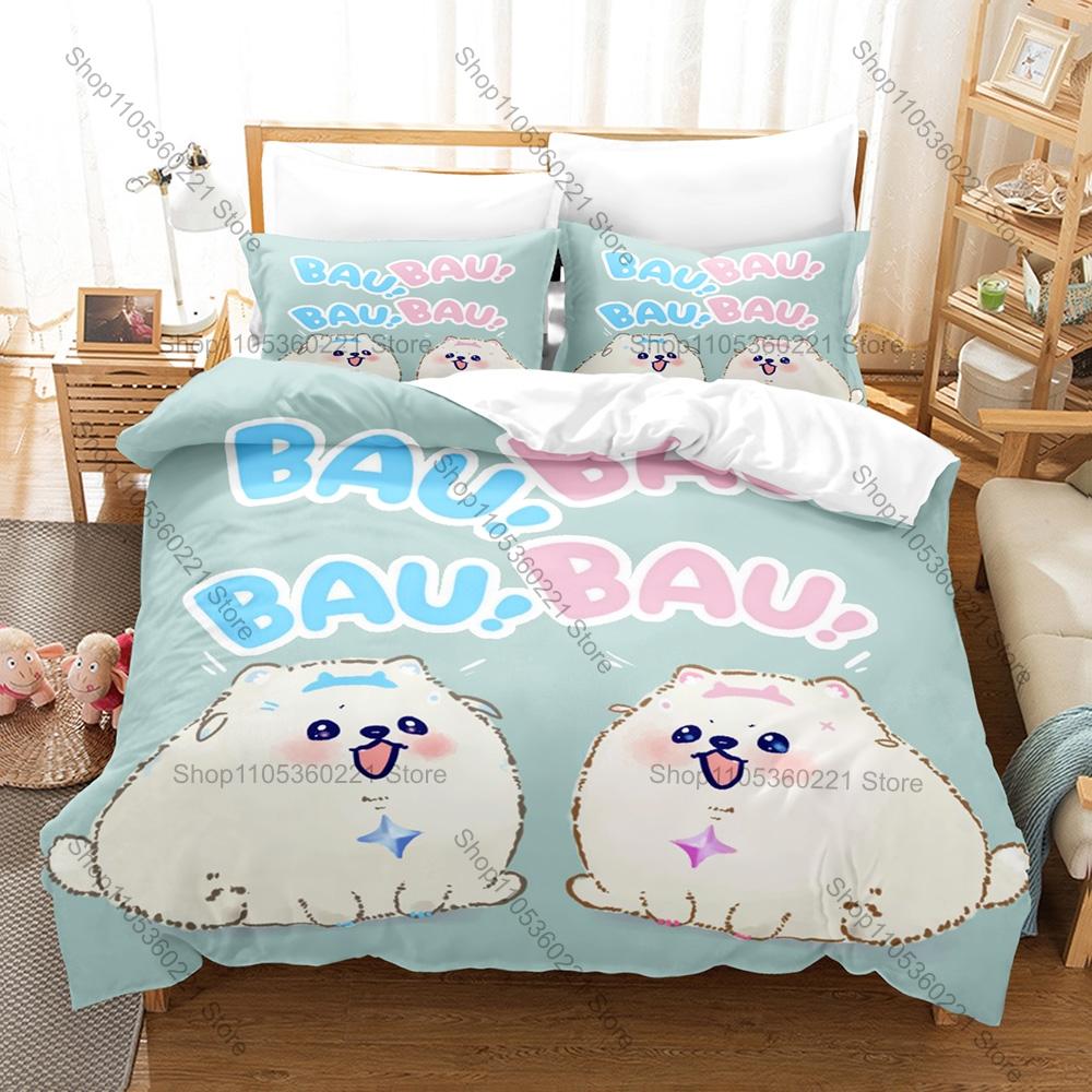 Cute Bau Bau Fuwamoco Bedding Set 3-Piece Kawaii Duvet Cover Set Bed Pillowcase For Bedroom All Season Anime Kawaii