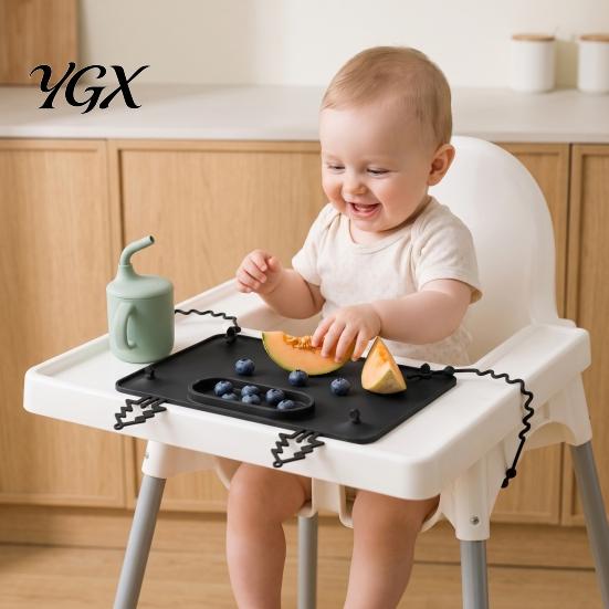 Heat Resistant Mats Silicone Baby Placemat with Suction Cup, Toddlers Eating Food Mat Foldable Play Anti-fall Rope, Multi-functional Activity Pad for