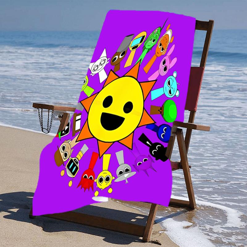 proof beach towel with a Sprunki Game1 pattern - soft,absorbent,quick-drying,machine washable - perfect for swimming,camping,bathing