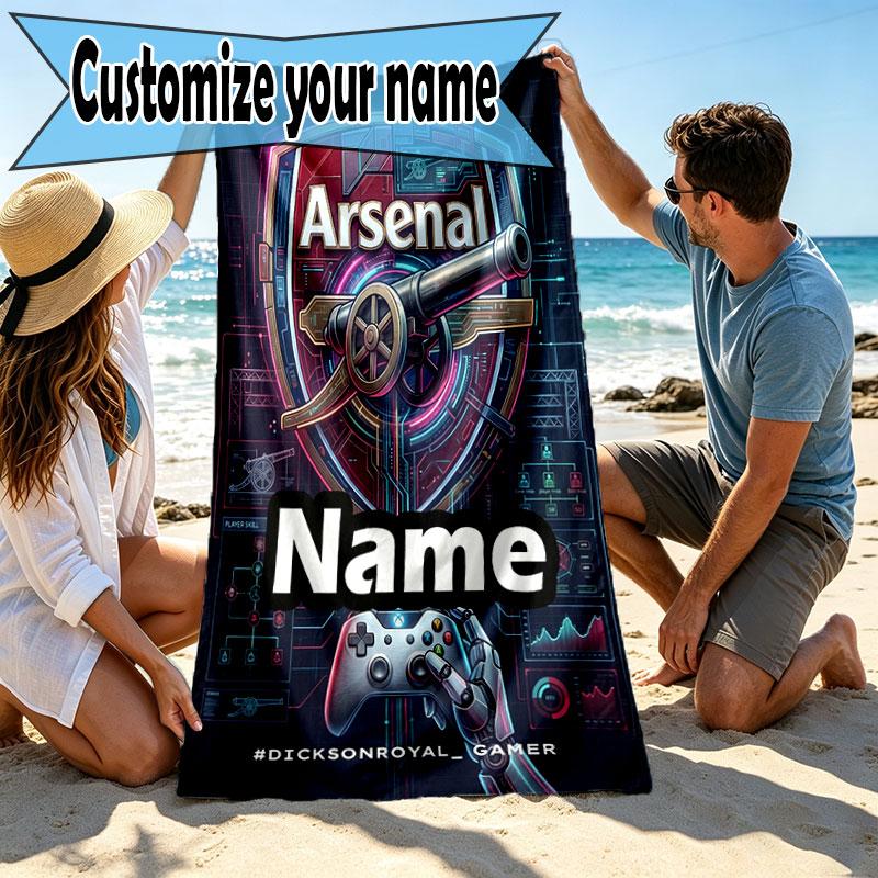 Custom Name Personalized Arsenal F.C Print Beach Towel, for Trip Camping Beach Party Home Decor, Birthday Gift for Family & Friends