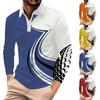 Мужская рубашка для гольфа, повседневная спортивная, с V-образным вырезом, ребристый воротник, с длинным рукавом, модная, повседневная, однотонная, однотонная, весна-лето, стандартная посадка