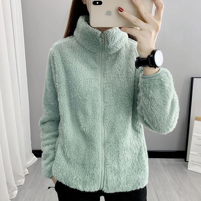 Флисовая куртка женская двусторонняя флисовая короткая кофта термо кардиган плюшевая куртка на молнии свитер женский