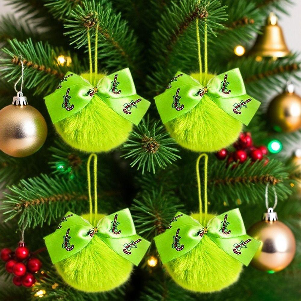 4pcs Green Furry Christmas Tree Decor Novice-friendly Festive Atmosphere Festive Decorations Fun Design Holiday Style