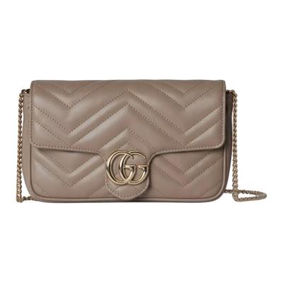 Мини-сумка через плечо GG Marmont из кожи с фурнитурой из металла цвета светлого золота Женские сумки Коричневый 751526-AAEKI-1543