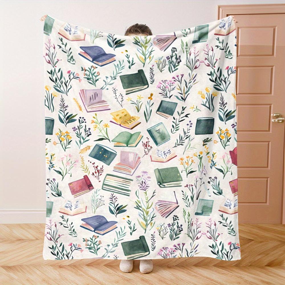 Watercolor Books  Wildflowers Flannel printed blanket suitable for all seasons suitable for living room office sofa and travel