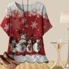 Женская повседневная свободная весенняя рубашка, женские топы с коротким рукавом и принтом рождественского снеговика