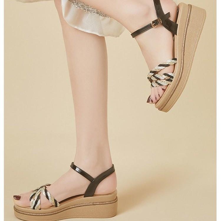 Summer Platform Wedge Sandals High Quality Pu Leather Upper Open Toe Buckle Straps Fashion Modern Shoes Women Buckle Strap 2024