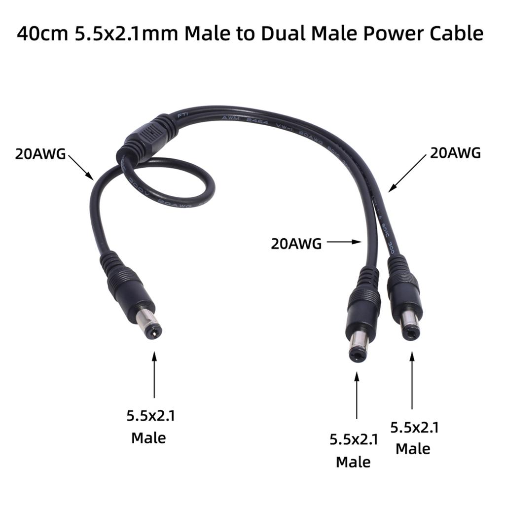 DC Power 1 To 2 Male 5.5mm X 2.1mm DC Power Supply Splitter Cord for Surveillance Camera Cable Barrel Plug,Y Splitter