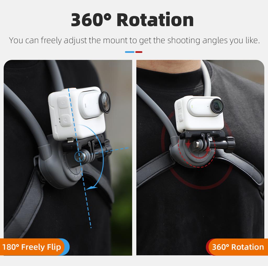 SUNNYLIFE ZJ847 Neck Mount for Action Cameras Quick-Release Camera Holder 360-Degree Rotation