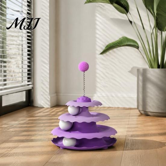 Игровой центр для котят, Игрушка-каталка для кошек, Игрушки-вертушки 3-уровневые с 3 шариками, Противоскользящая многоуровневая игрушка-лабиринт с шариками, Разборная игрушка,