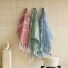 Quick Dry White Turkish Cotton Woven Square Beach Dish Towels Striped Pattern Disposable Antimicrobial Hypoallergenic