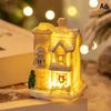 Christmas Decorations Resin Small House Light Up Village House Figurines Cartoon Table Ornament For Holiday Gift Cute Christmas