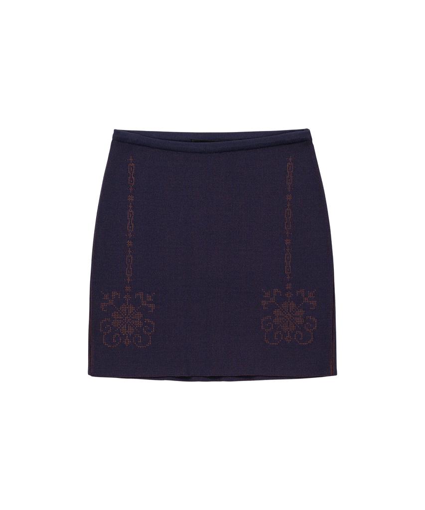 Wellbeing Express Embroidered Knit Mini Skirt Navy