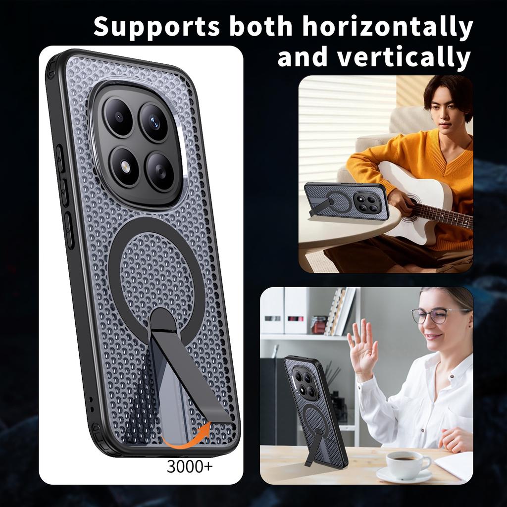 For Xiaomi Redmi Note 15 Pro 5G (Global) Magnetic Case Kickstand Grid Texture TPU PC Phone Back Cover