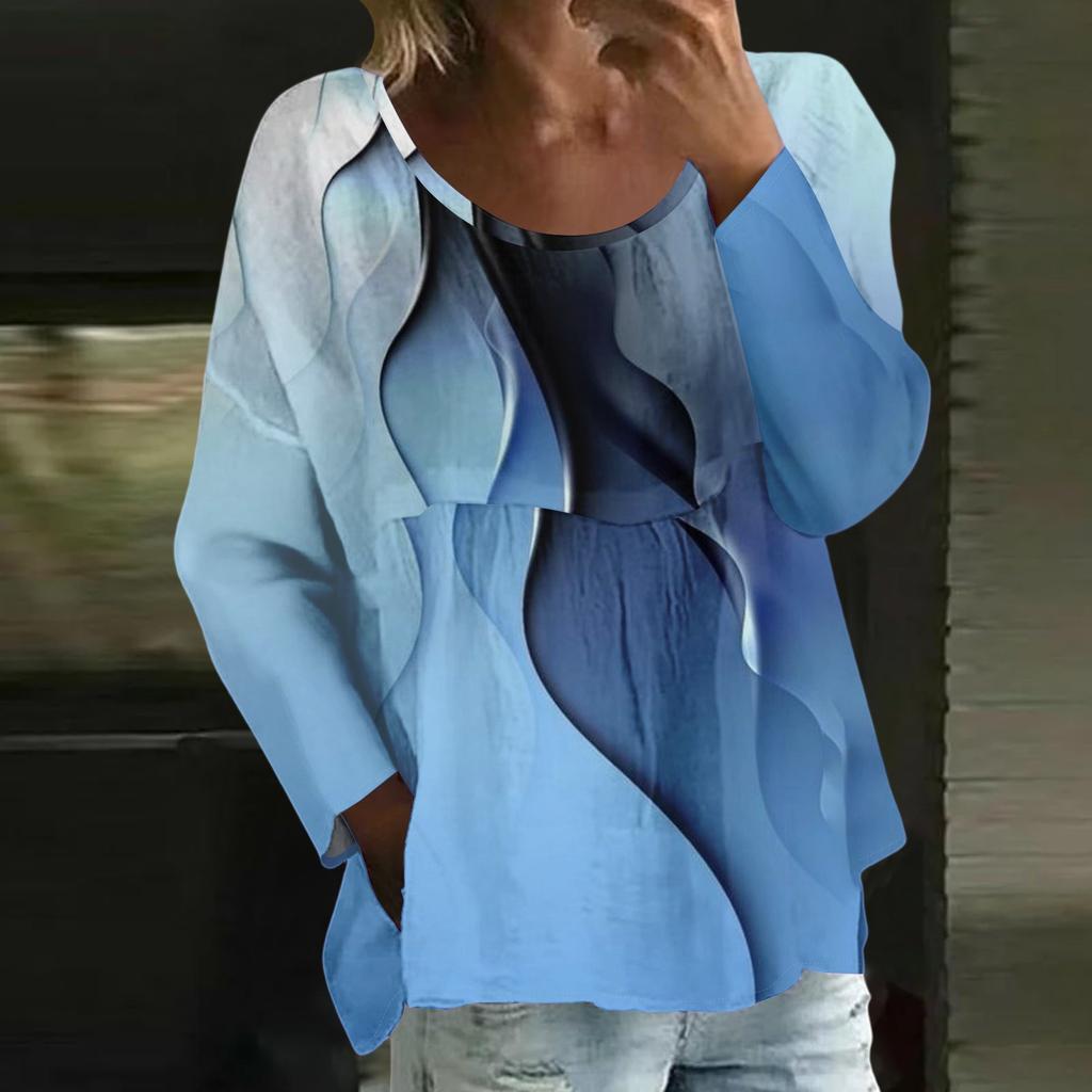 Women's Casual Fashion Loose Round Neck Floral Print Long Sleeve Top