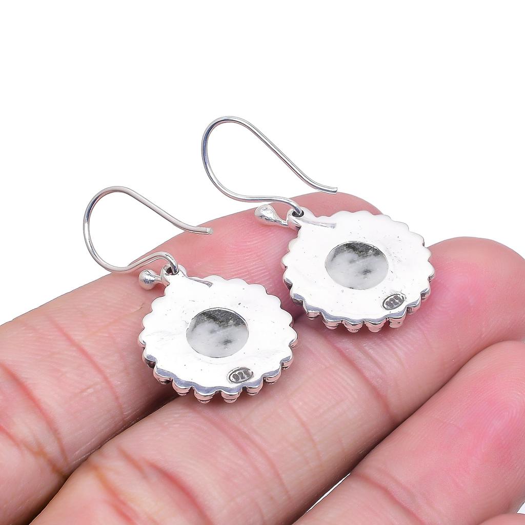 Белая бирюза буффало - Невада 925 стерлинговое серебро серьга V7246, Черно-белая серьга, Круглая серьга, Подарок на День святого Валентина, Подарок для нее, День рождения