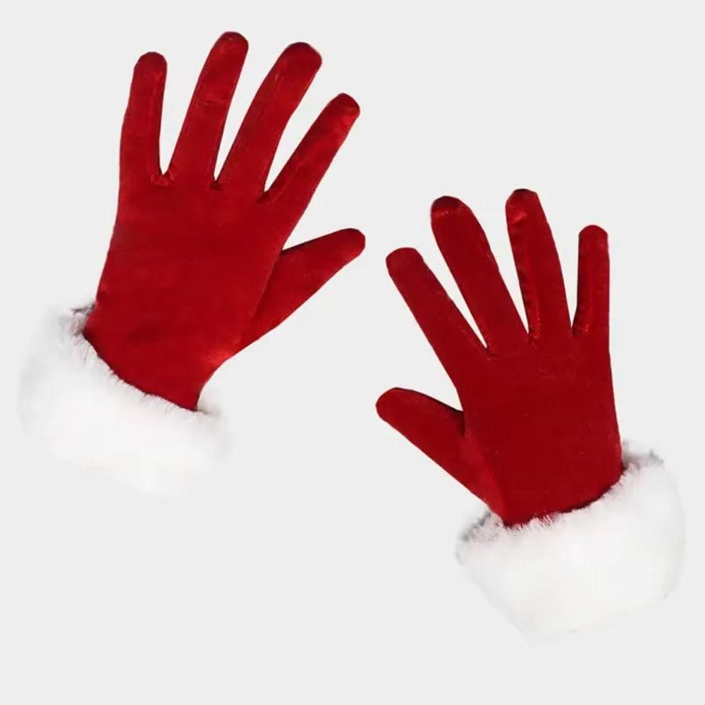 Thickened Velvet Mittens Red Velvet Santa Claus Gloves Fashion Full Finger Gloves Evening Party