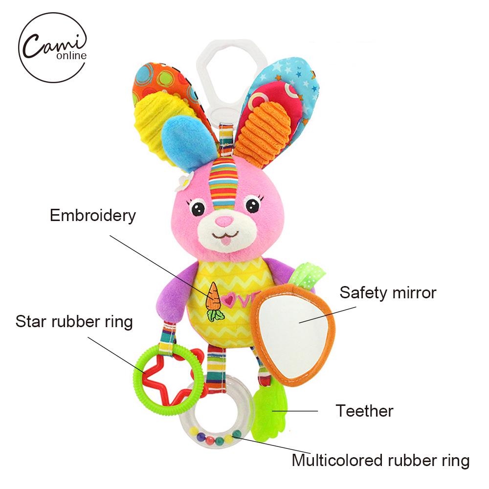 Cartoon Baby Stroller Hanging Rattles Newborn Mobile Rabbit Teether Appease Plush Toy Rubber Rings