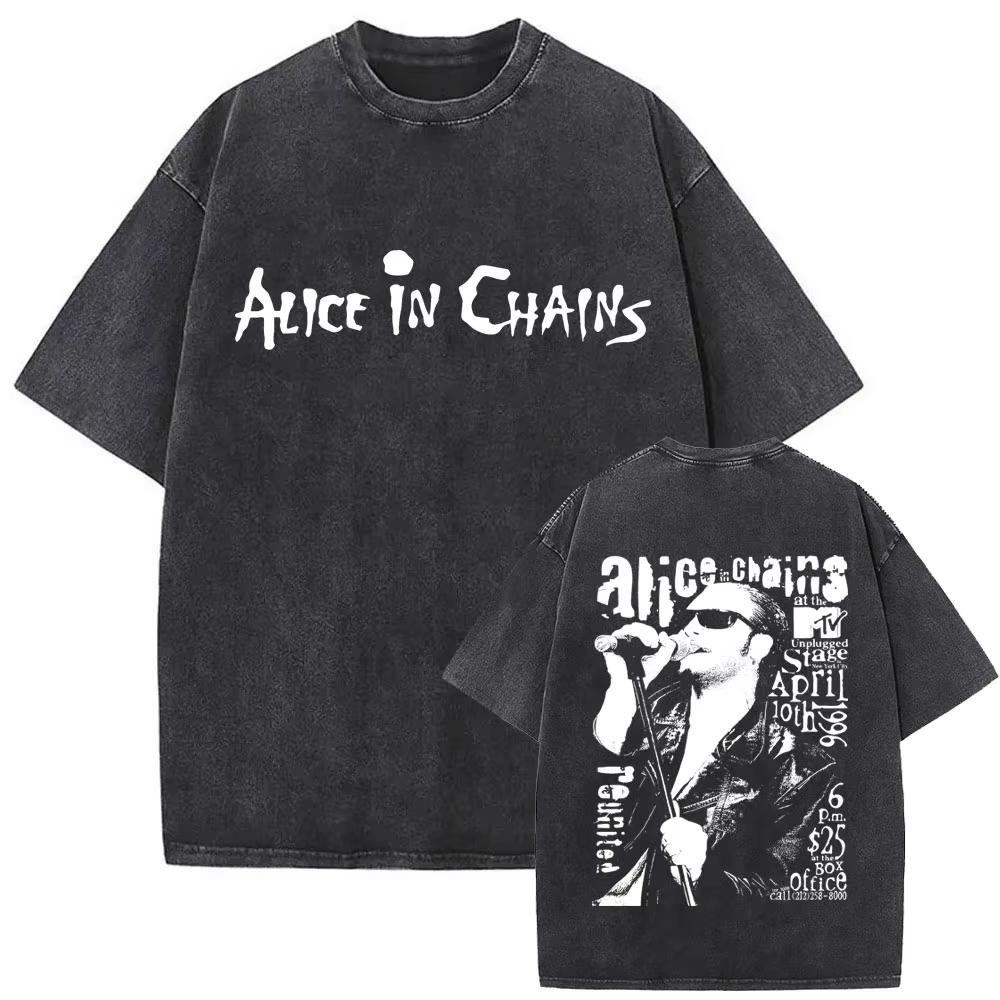 Washed Vintage Rock Band Alice in Chains Graphic Tshirts Men Women Retro Gothic Punk T Shirts Mens Oversized Short Sleeve Tops