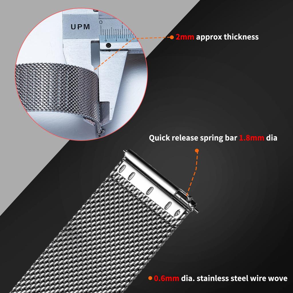 Ремешок для часов, ремешок из нержавеющей стали, 18 мм, тонкий металлический браслет и застежка безопасности, быстросъемный регулируемый ремешок [BERNY] -18 мм