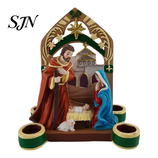 Unique Religious Christmas Gifts Nativity Scene Candle Holder, Holy Family Manger Figurine with 4 Exquisite Sculptures Slots, Vintage Candlestick for
