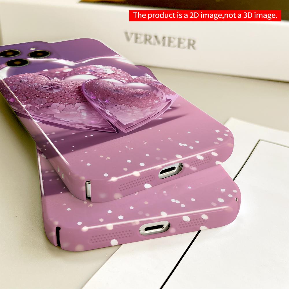 2DFlat Pink Glitter Heart Love Design Phone Case All inclusive film hard phone case, compatible with iPhone 18 Pro Max 17 16 15 14 13 12 11