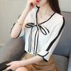 2019 Bow Chiffon Blouse Shirts New Women Tops Fashion Summer Office Lady Elegant Shirts Plus Size V-neck Women Clothing 0287 40