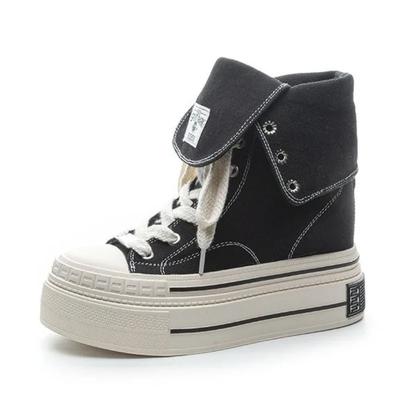 Мода 12 см Высокий Бренд Скейтборд Дышащая Обувь для Увеличения Роста Деним Женская Мода Весенние Ботильоны Платформа Клин Осень