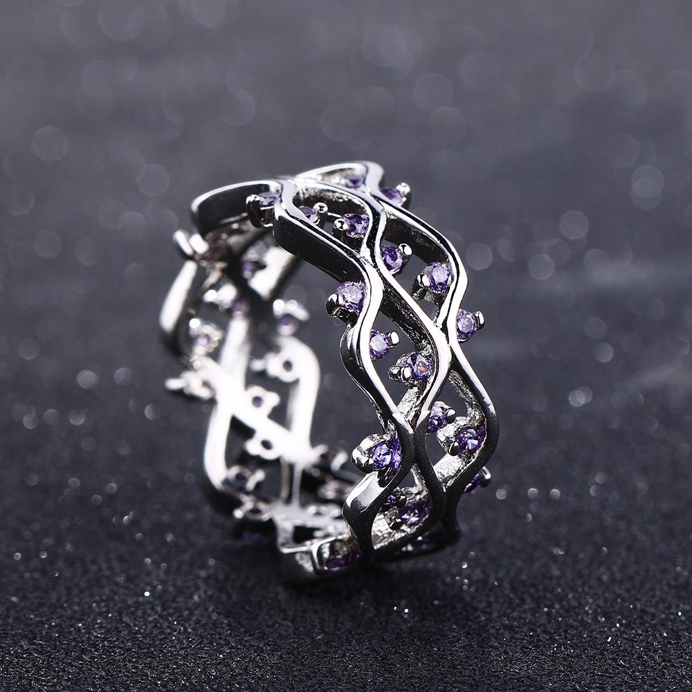 BELLA BOX Роскошные геометрические кольца с аметистом для женщин, обручальное полое кольцо, оптовая продажа, ювелирное изделие, подарок