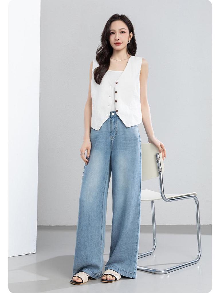 Женские джинсы Xin Ge из тенсела с широкими штанинами, с высокой талией, стройнящие, Коллекция Лето 2026