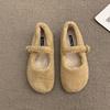 Fashion Round Toe Wool Ballet Flats Woman Concise Warm Plush Loafers Ladies Brand Design Fluffy Mary Jane Shoes In Red Grey