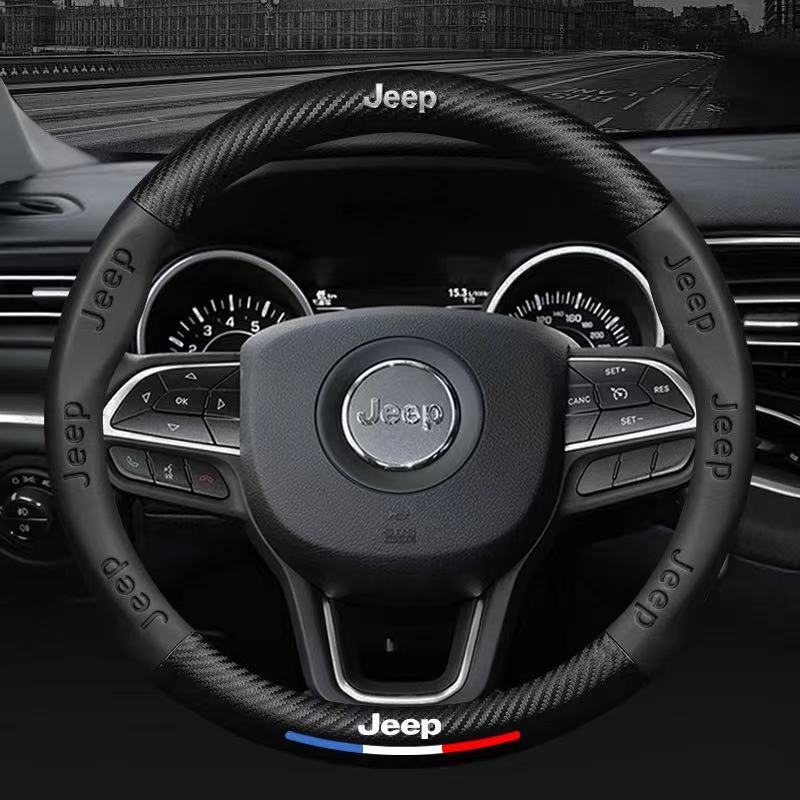 Carbon Fiber Leather Car Steering Wheel Cover Jeep Wrangler Patriot Commander Grand Cherokee Compass Wagoneer Gladiator Renegade ALM1
