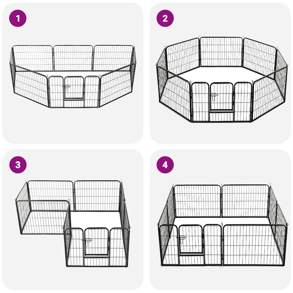Dog Playpen 8 Panels Steel 60 x 80 cm Black