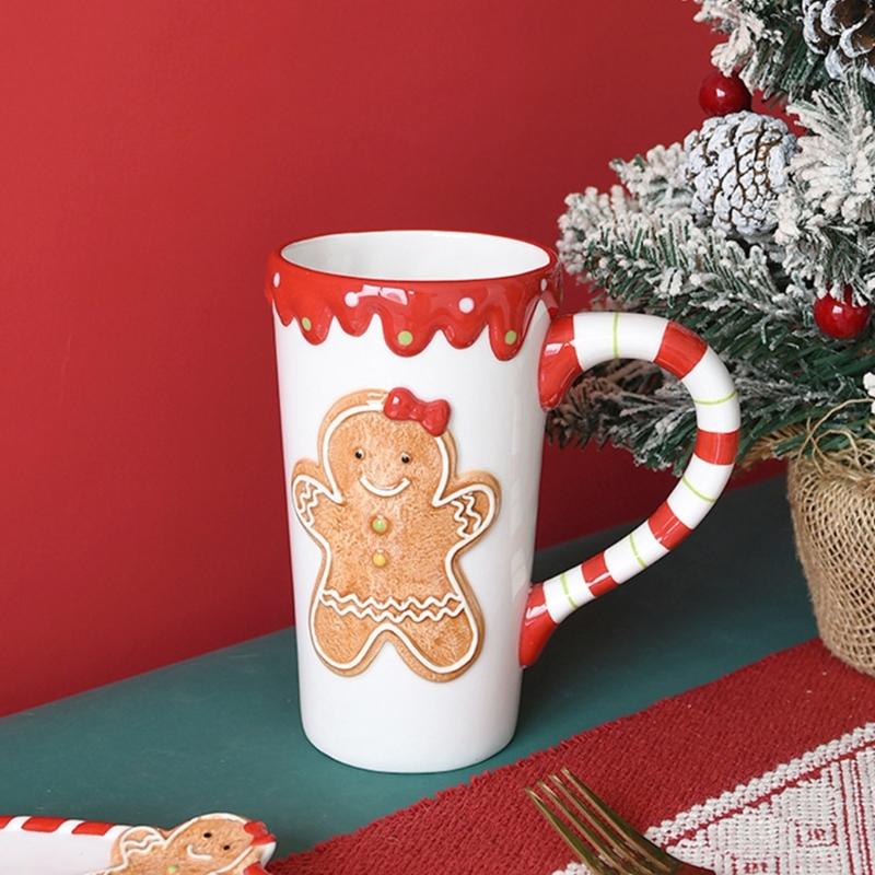 Holiday Coffee Cup with Smooth Exterior and Relief Pattern for Tea Service, Milk Sipping and Winter Table Display