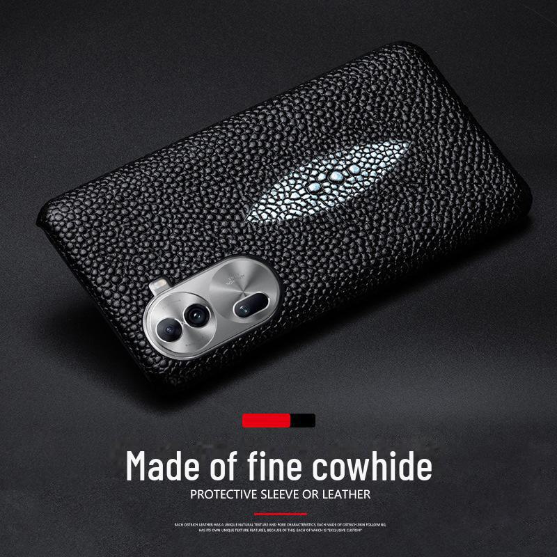 Чехол-накладка из кожи коровьей шкуры с жемчужным узором рыбьей кожи для OPPO Reno4/Reno4Pro