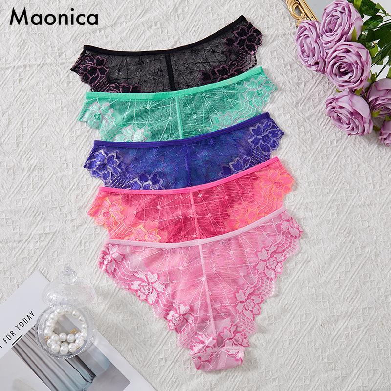 Европейский размер Женские радужные кружевные трусики Женские разноцветные ластовица из чистого хлопка Летние женские трусы Со средней посадкой Цвет леденца Нижнее белье