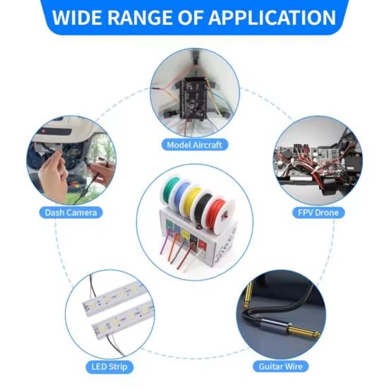 22 Gauge 22 AWG Stranded Electric Wire 1.7mm Diameter Flexible Silicone Insulated Tinned Copper 60 Strands Electrical Hookup Wire