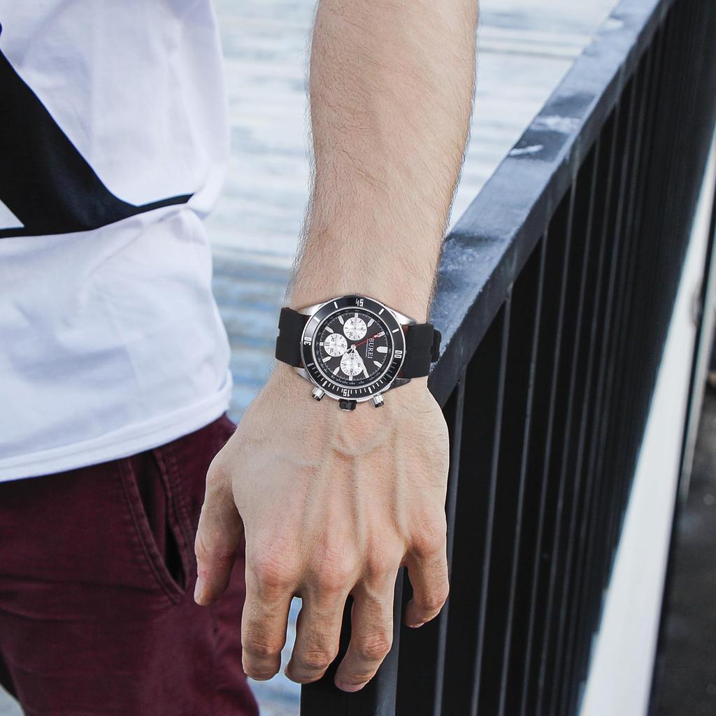 Часы Аналоговый хронограф Кварцевые часы Уретановый ремень Водонепроницаемые Дата Черные часы Подарочные [BUREI] Мужские Мужские Мужские