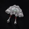 Retro S925 Silver Hetian Jade & Nan Hong Agate Tassel Peony Flower Necklace Pendant for Women