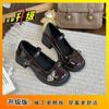 Bow with Skirt Thick-soled Round Head Single Shoes Korean Version of Fashion Love Word with Thick Heel Mary Jane 2025 New