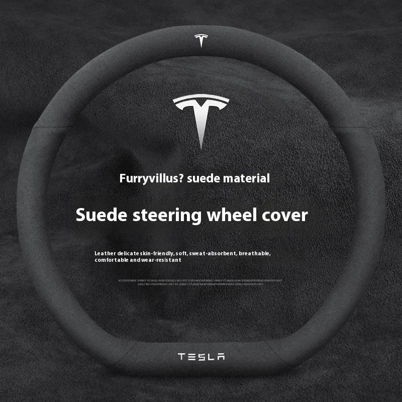 Car Suede Ventilate Anti-Slip Protector Steering Wheel Cover For Tesla Roadster Model 3 Model Y Model S Model X Accessories