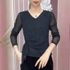 Новый иностранный стиль V-образный вырез горячая ромбовидная нижняя рубашка ранняя осень одежда для мам темперамент уменьшающая возраст и тонкие длинные рукава женские топы прилив