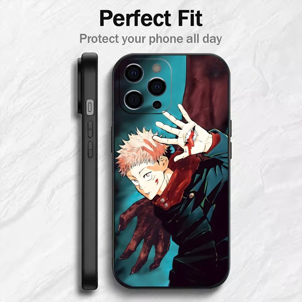 JJK Экшн Аниме Ю-Юдзи Чехол для Телефона Для iPhone17,16,15,14,13,12 Plus,Max Мягкий Силикон Черный Чехол