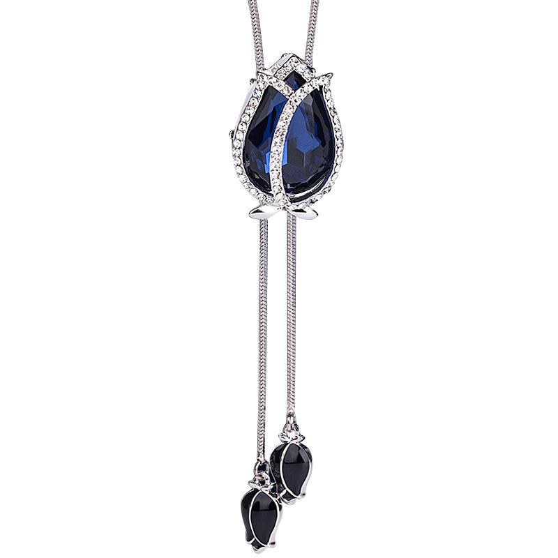 Clothes Versatile Classic Tulip Sweater Chain Autumn And Winter Long Crystal Water Drop Necklace Women