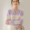 Women's Off-Shoulder Striped Cashmere Sweater - Long Sleeve Knit Pullover
